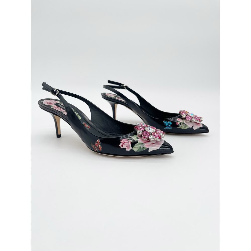 Dolce & Gabbana Black Rose Butterfly Crystal Pointed Toe Slingback Heels IT 40 - Picture 3 of 16
